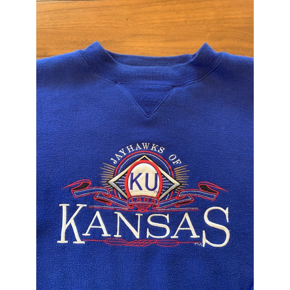 University Kansas Jayhawks Sweatshirt Vintage Mens XL 90s Midwest Embroidery KU
